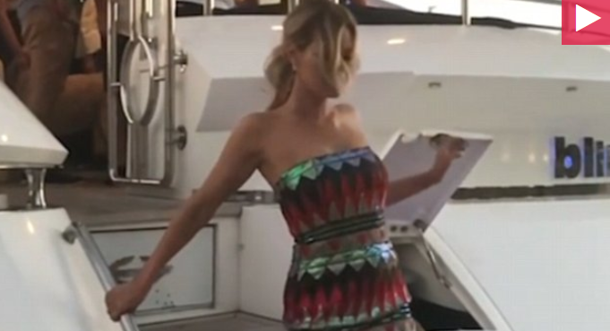 Sophie Monk avoids Disaster as she takes a tumble exiting a Yacht