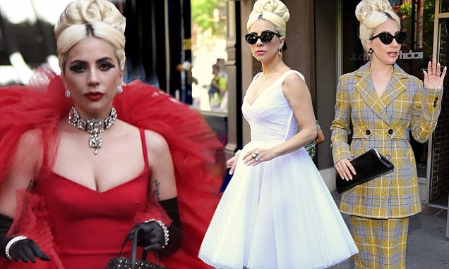 Lady Gaga shows off her ample cleavage in skimpy red dress as she debuts THIRD outfit for the day