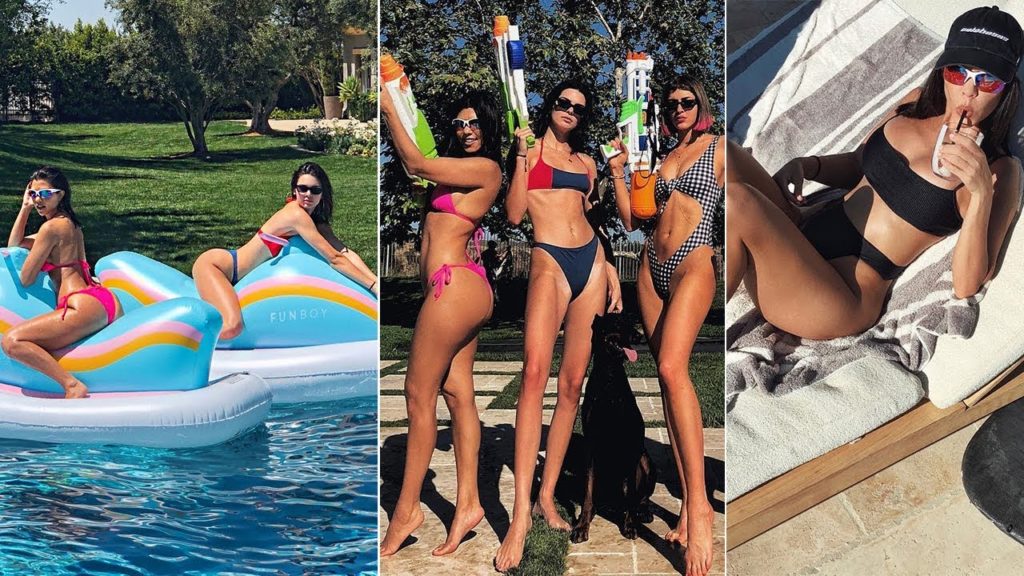 Kourtney Kardashian & Kendall Jenner don Skimpy Bikinis as they hang out Poolside on Memorial Day