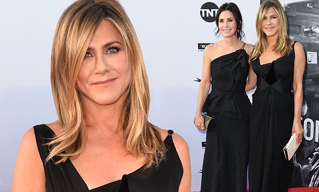 Jennifer Aniston attends AFI gala in stunning black gown sans arm brace alongside Courteney Cox