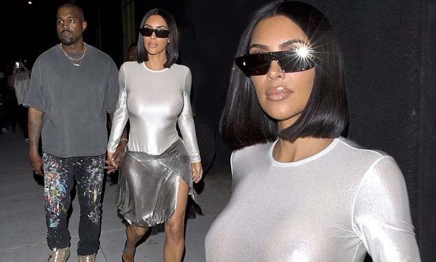 Kim Kardashian flaunts newly gym honed figure in a skintight bodysuit for date with Kanye