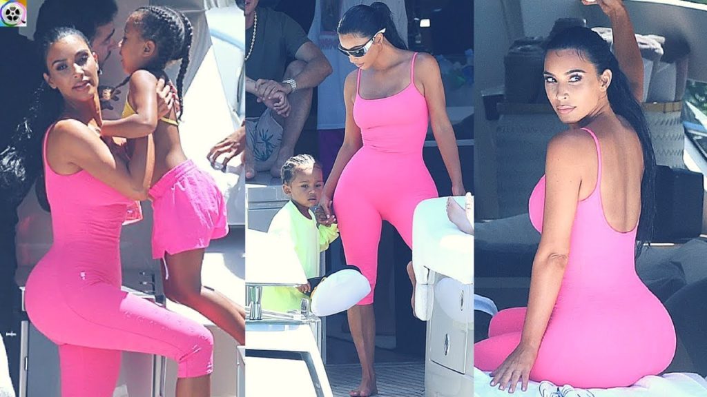 Kim Kardashian on a Luxury Yacht with Kids during vacation in Miami