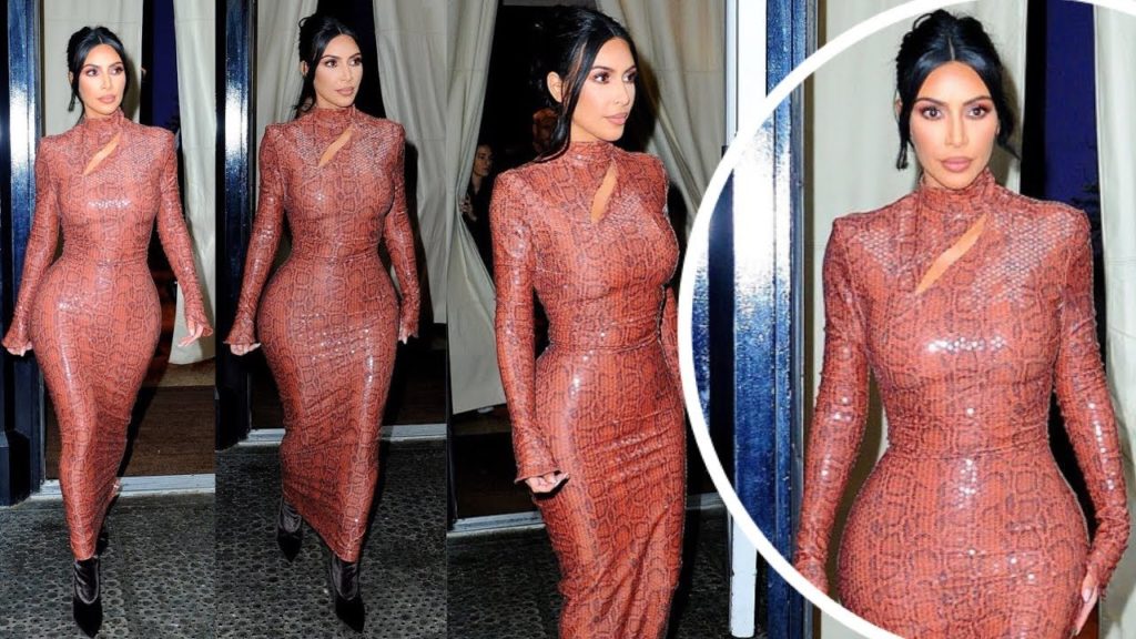 Kim Kardashian in a Sparkling Pink Snakeskin Dress slithers through New York City